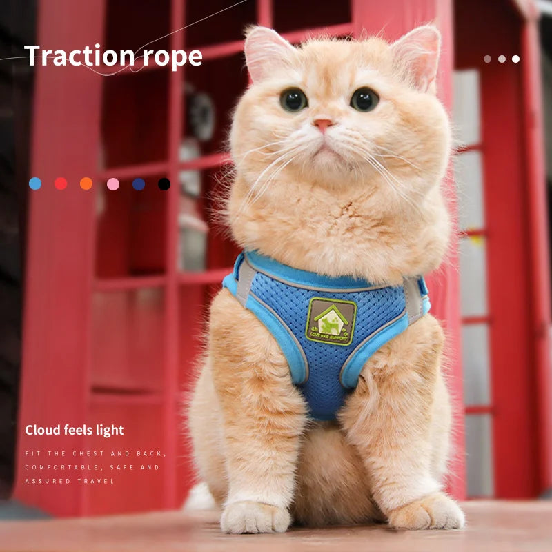 Cat Chest Harness With Leash Reflective Breathable Mesh Chest Strap