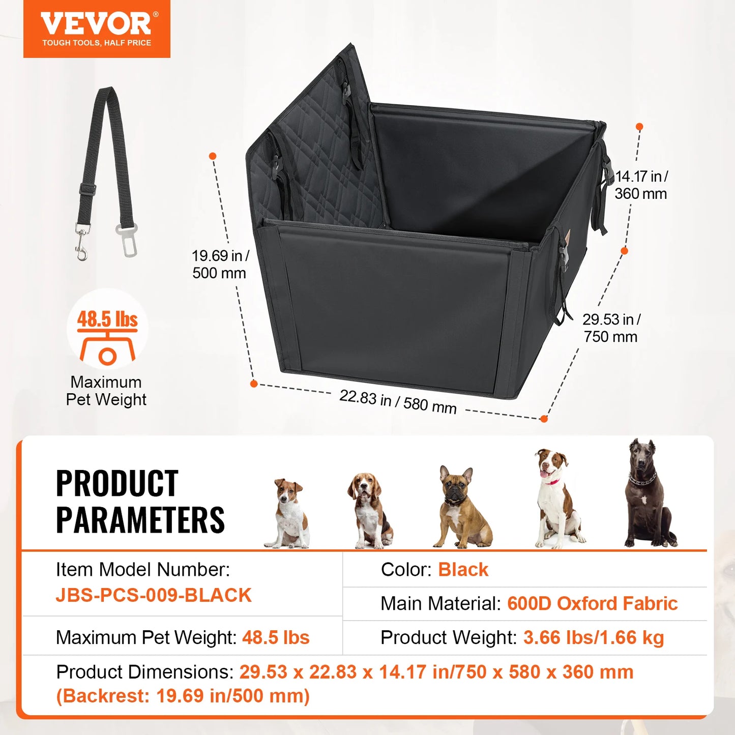 SucceBuy Waterproof Dog Car Seat Booster With ClipOn Safety Leash