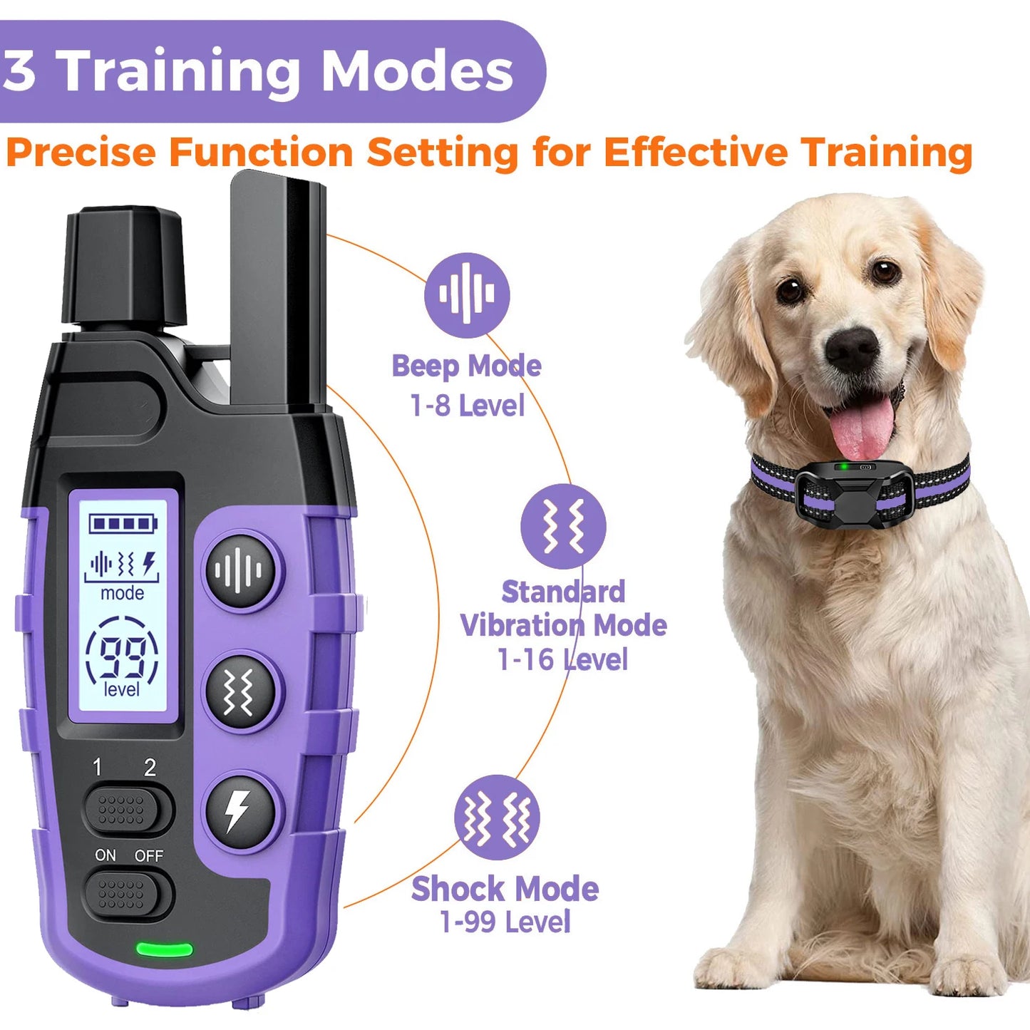 WXRPET Electric Dog Training Collar Remote Control Waterproof Vibration Beep