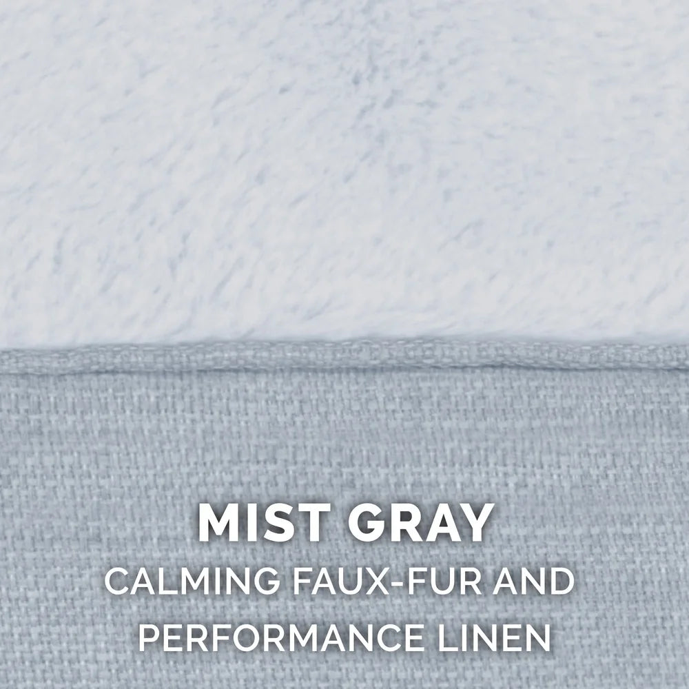 Hooded Donut Pet Bed Dogs Cats Cozy Plush Linen Nesting Sleeping Surface Non-Slip Base Machine Washable Mist Gray Extra Small