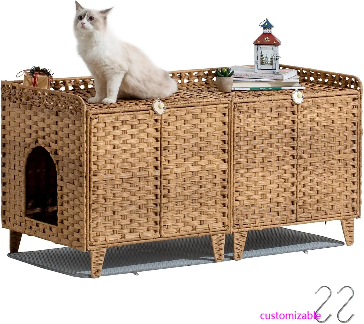 XMSJ Cat Litter Box Enclosure For Two Cats With Double Doors