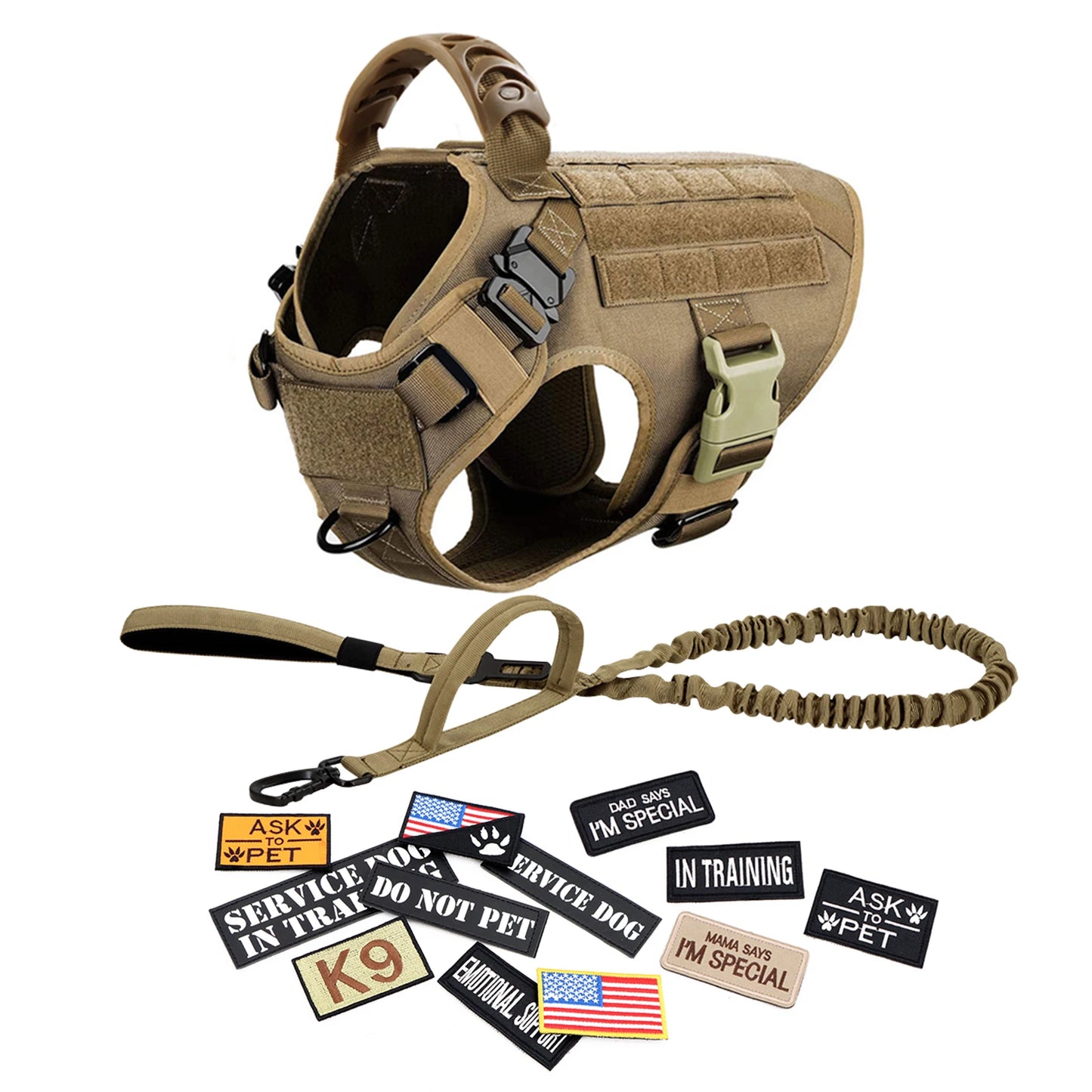 PETRAVELCN Military Dog Harness Vest Leash Set With Patches Malinois
