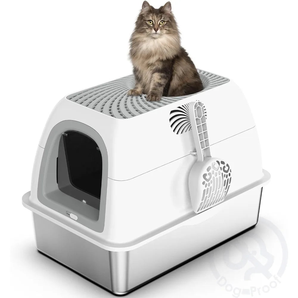 Stainless Steel Top Entry Litter Box Hooded With Filter Lid