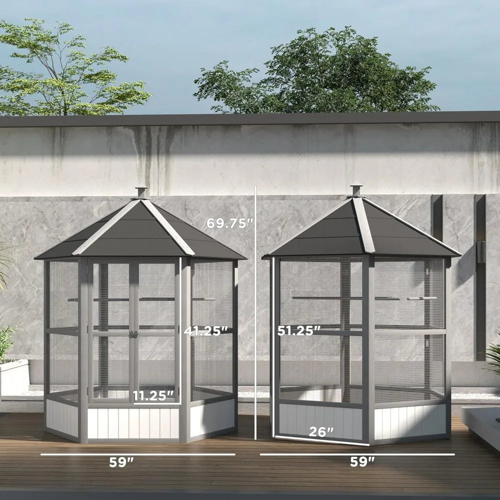 RBX Wooden Hexagonal Outdoor Aviary Bird Cage With Roof