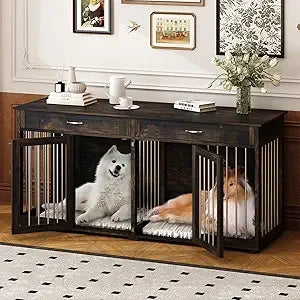 DAFIFY Heavy Duty Dog Crate Furniture With Divider Storage