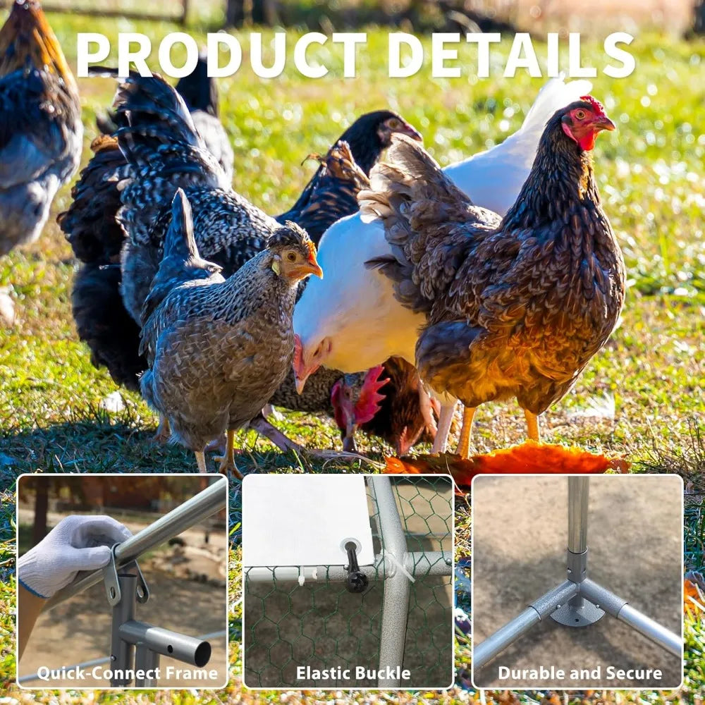 XMSJ Metal Chicken Coop Walk In Poultry Cage Outdoor Run