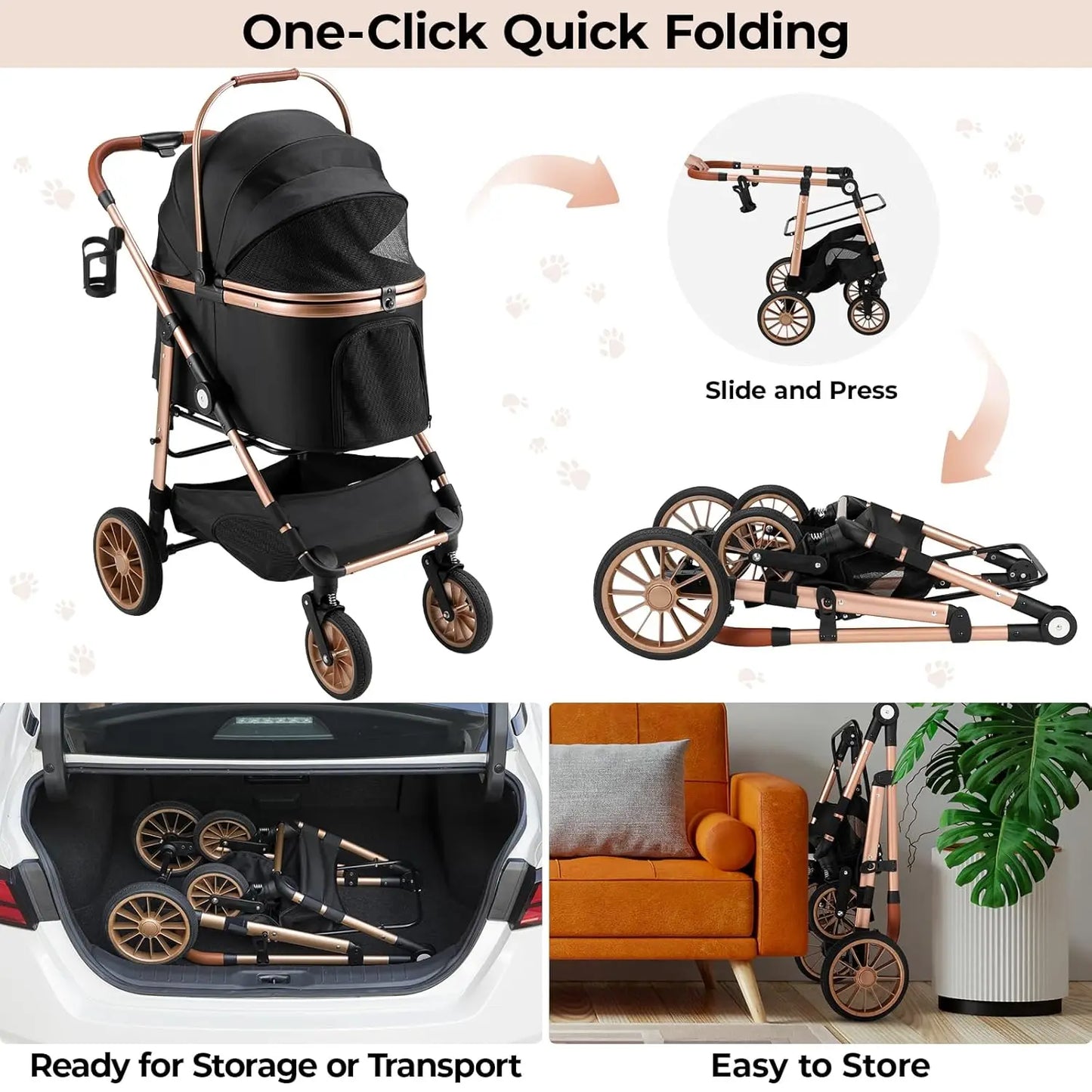 Foldable 360 Degree Cat And Small Dog Stroller 2In1