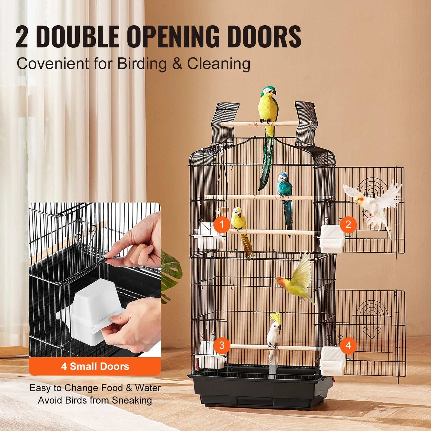 Open Top Parrot Bird Cage Hanging Cage With Swing Perch