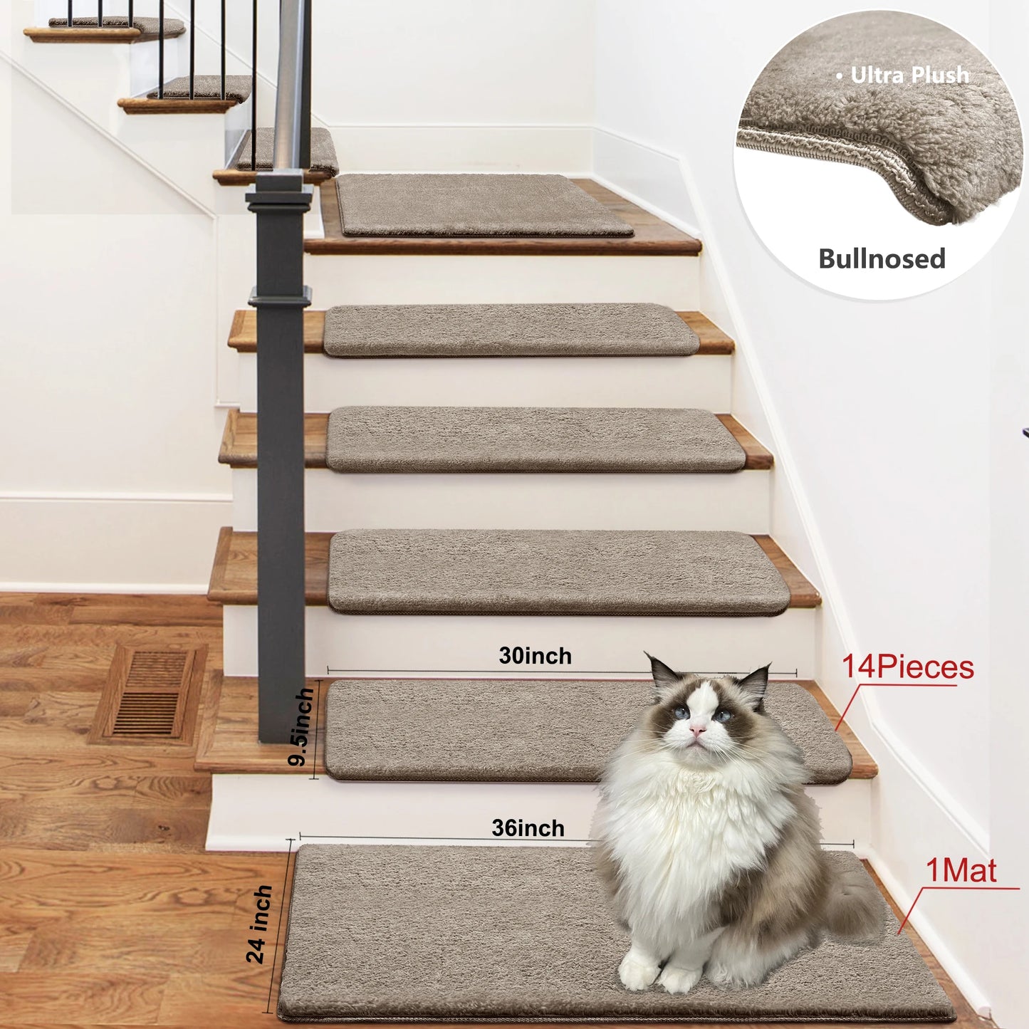 NONECN Bullnose Non-Slip Stair Treads Ultra Plush Peel and Stick