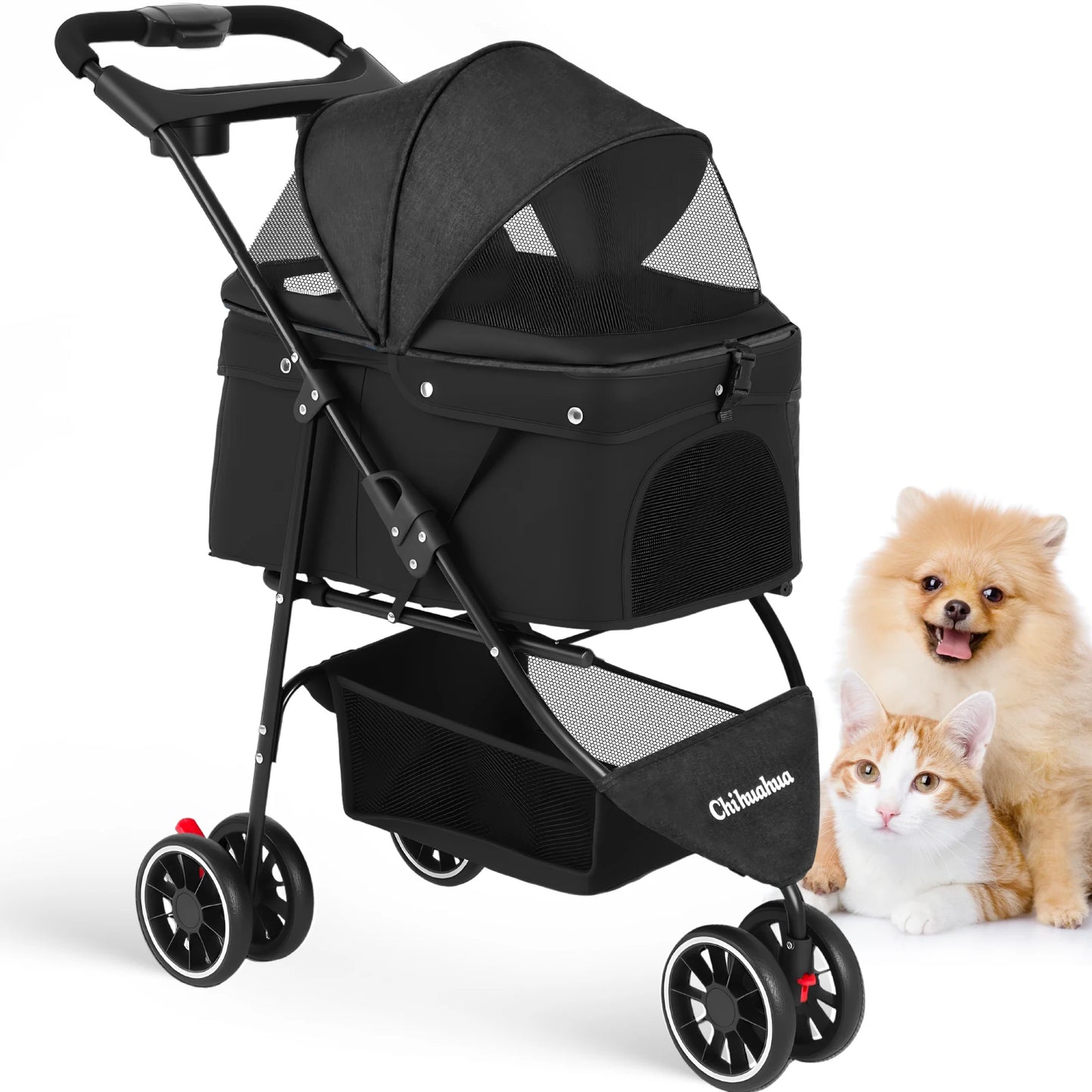 CHIHUAHUA Pet Stroller For Cats And Dogs Foldable Mesh Canopy