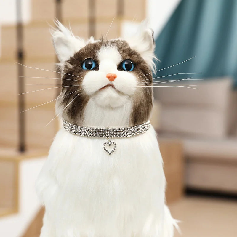 Three Row Elastic Rhinestone Pet Collar For Cats And Dogs