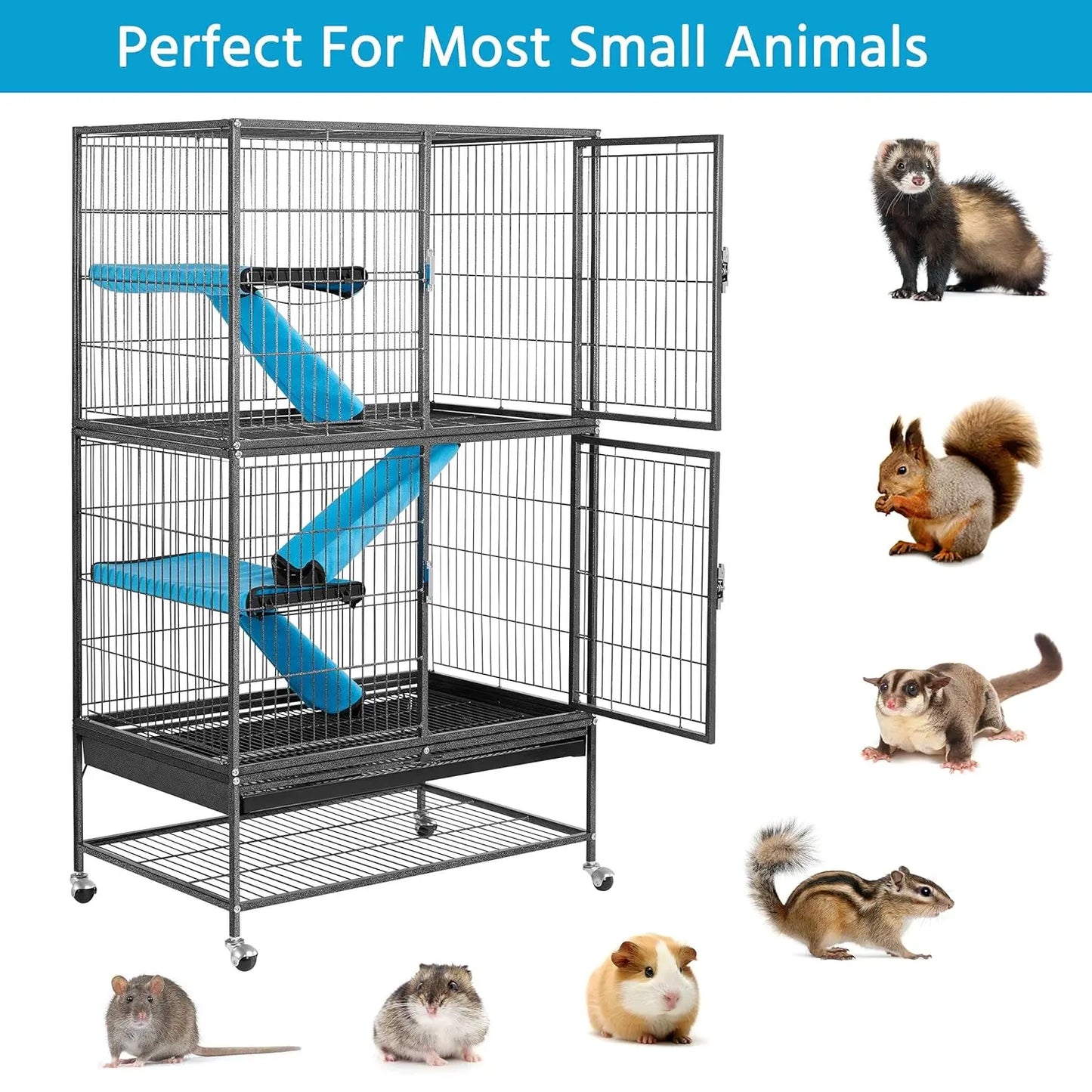 Rolling Ferret Cage 4 Tier Small Animal Cage For Chinchillas