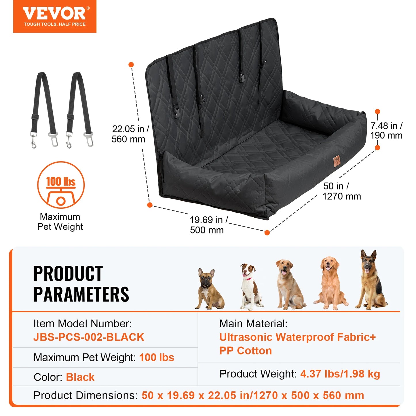 SucceBuy Waterproof Dog Car Seat Booster With ClipOn Safety Leash