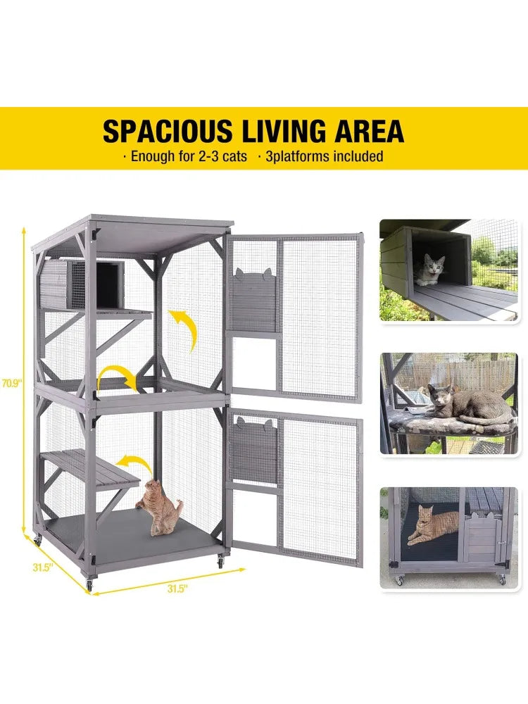 Hign-concerned Catio On Wheels Outdoor Kitty House With Roof