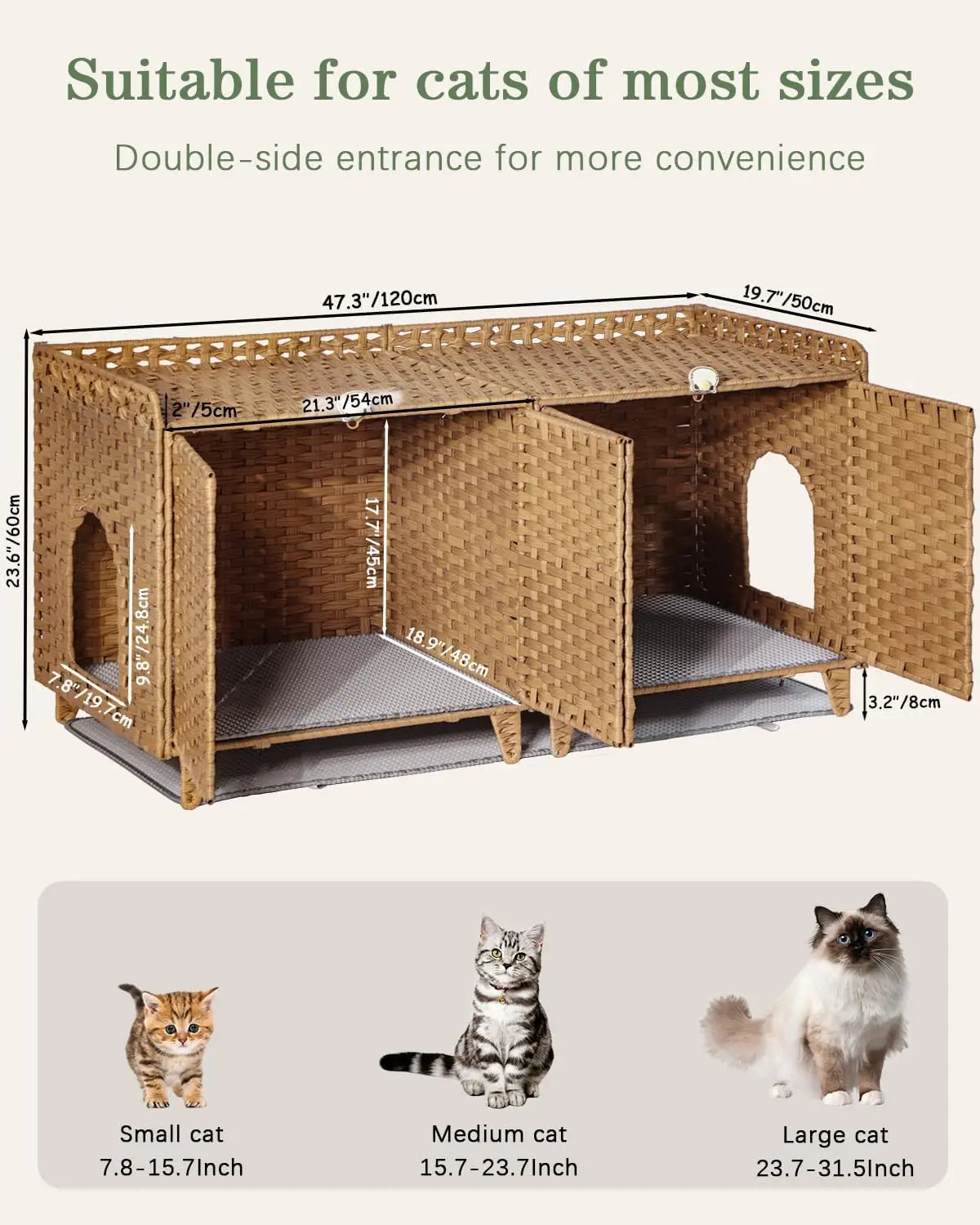 XMSJ Cat Litter Box Enclosure For Two Cats With Double Doors