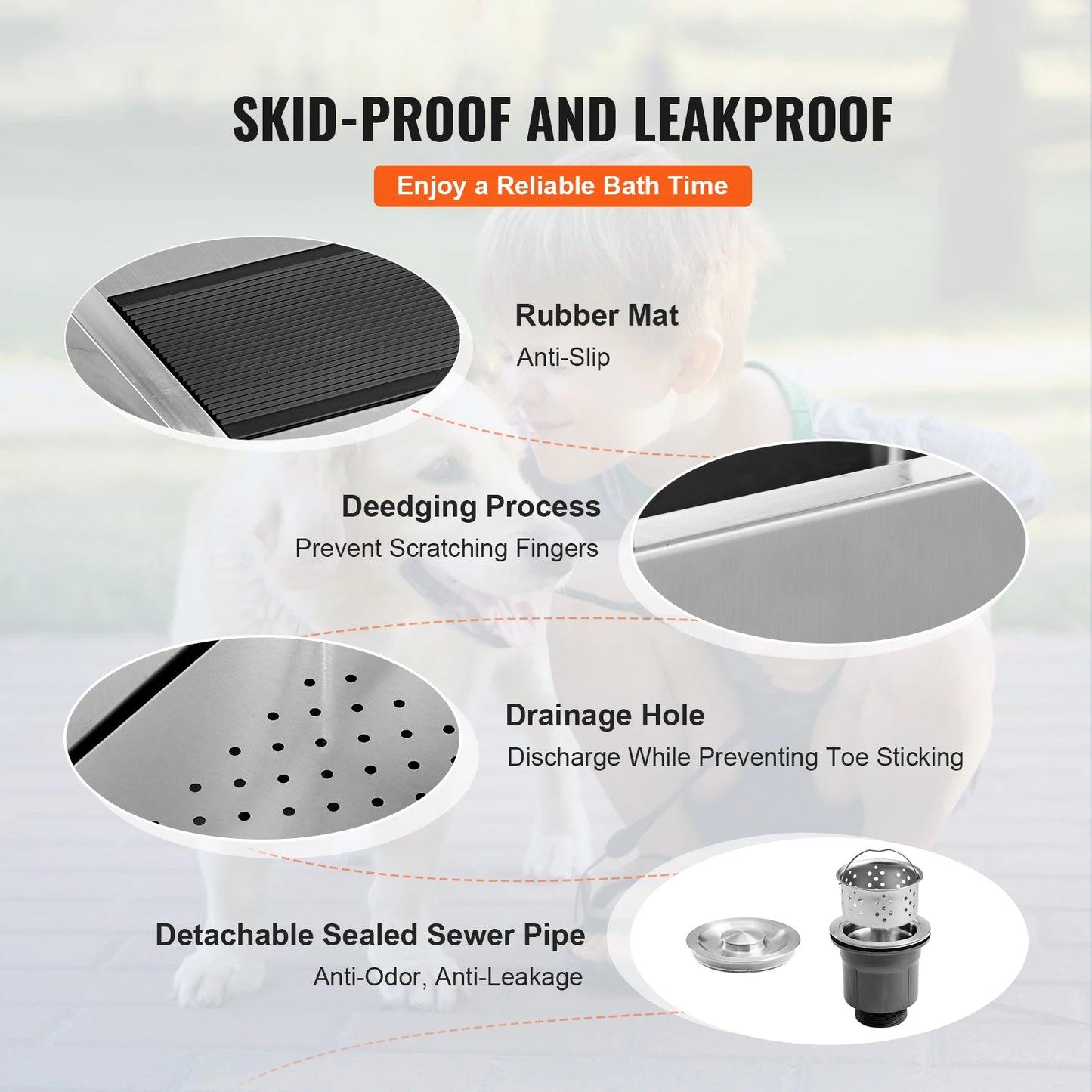 VEVOR Pet Grooming Tub Stainless Steel With Ramp Bath Station