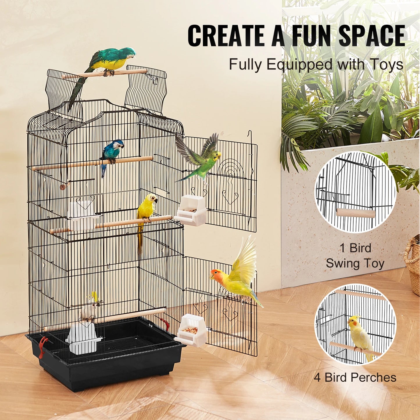 Open Top Parrot Bird Cage Hanging Cage With Swing Perch