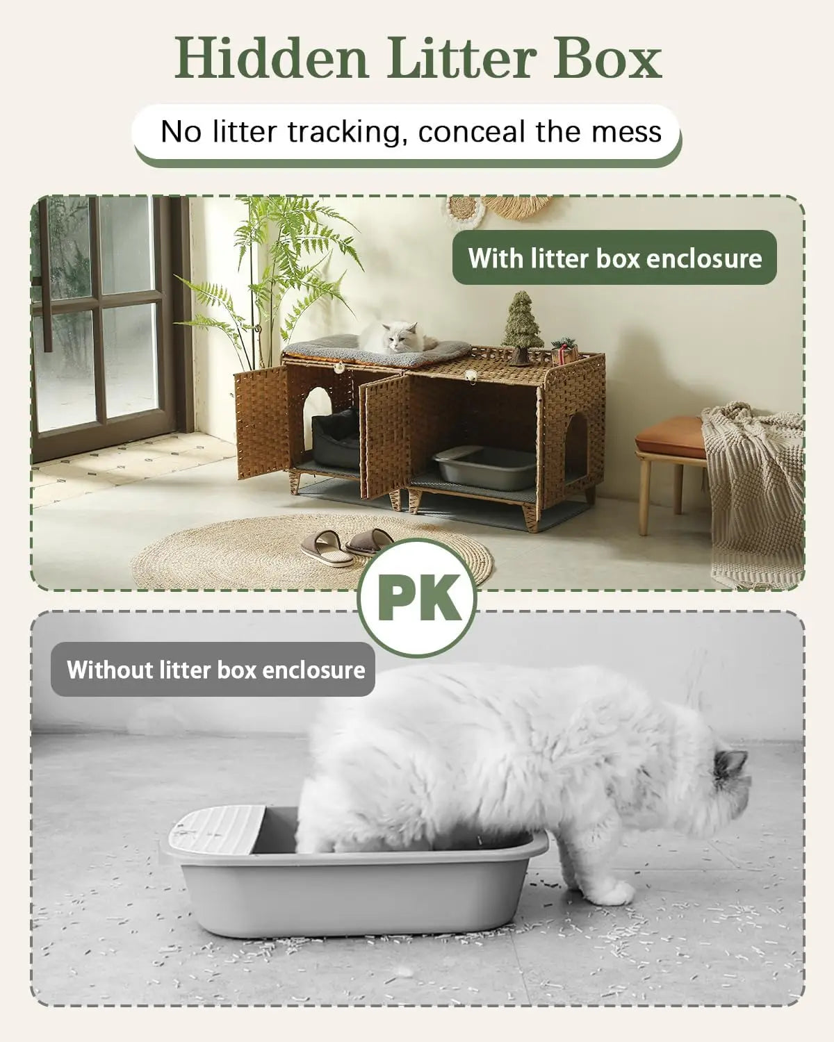 XMSJ Cat Litter Box Enclosure For Two Cats With Double Doors