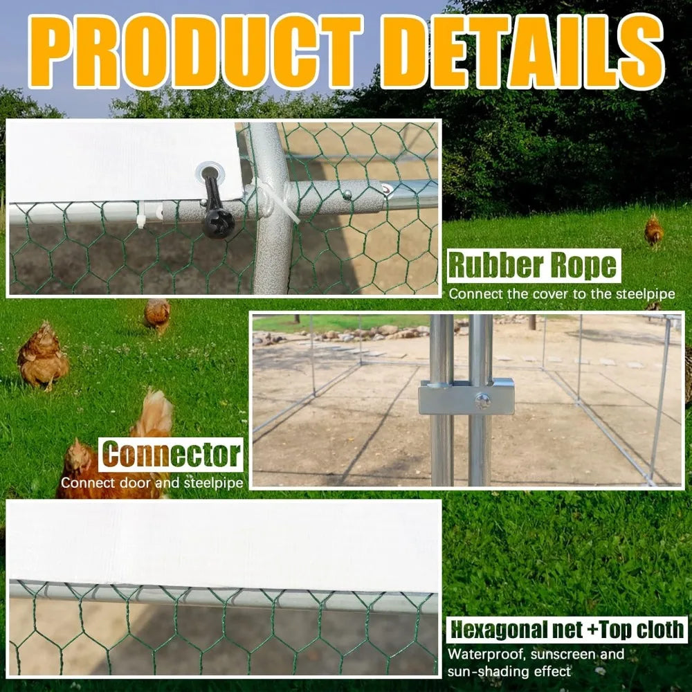 MKDK Walk In Metal Chicken Coop With Waterproof Anti UV Cover
