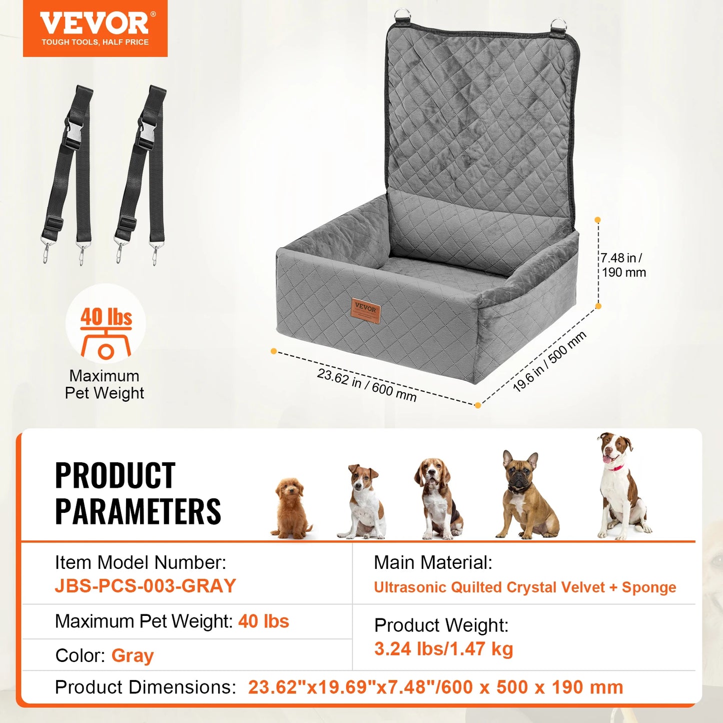SucceBuy Waterproof Dog Car Seat Booster With ClipOn Safety Leash