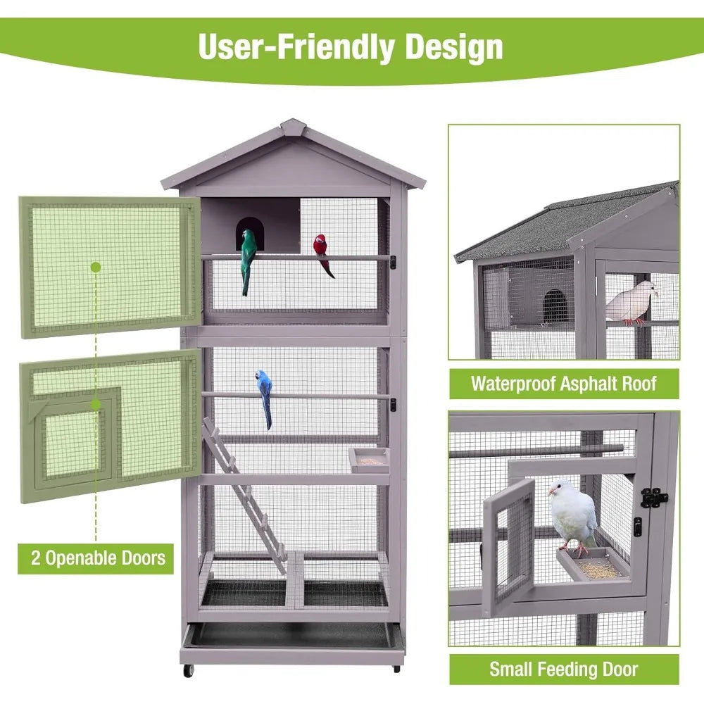 Gap Outdoor Wooden Parrot Aviary Cage With Four Casters