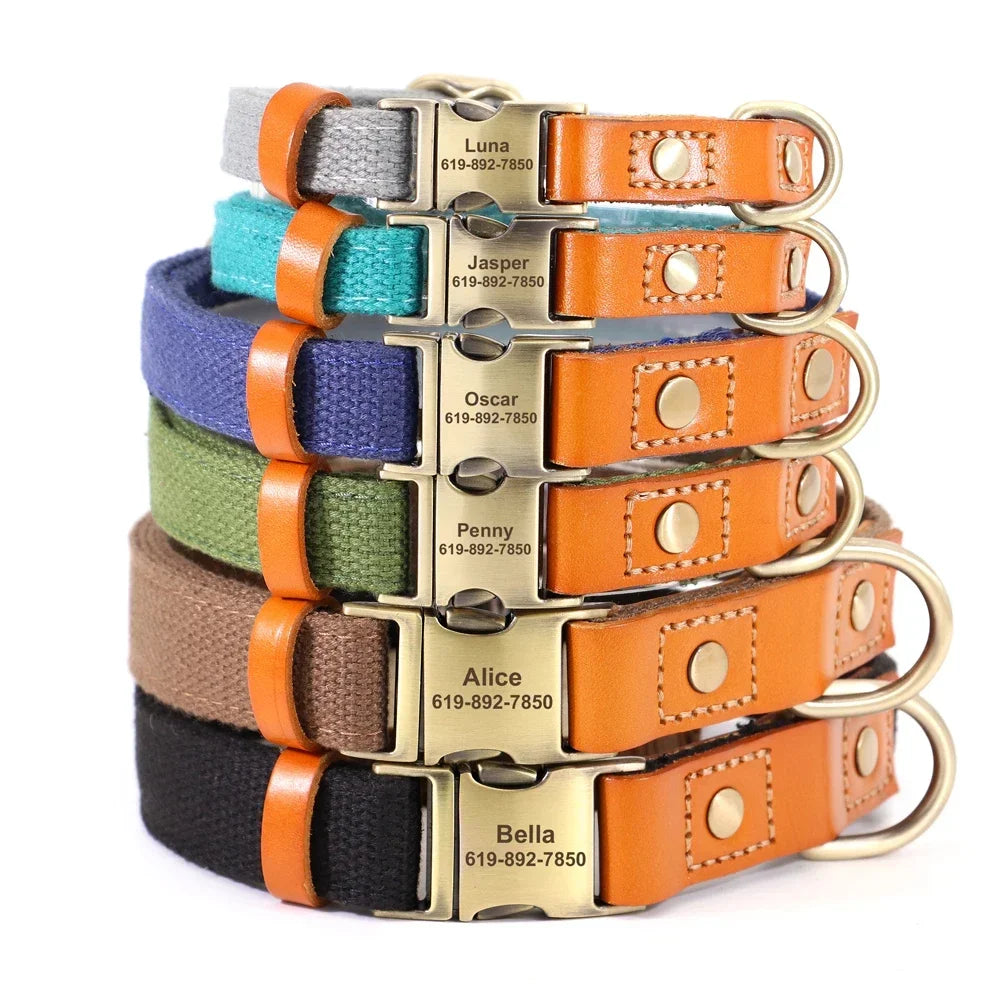 Pet Artist Nylon Custom Dog Collar Leash Set With Nameplate