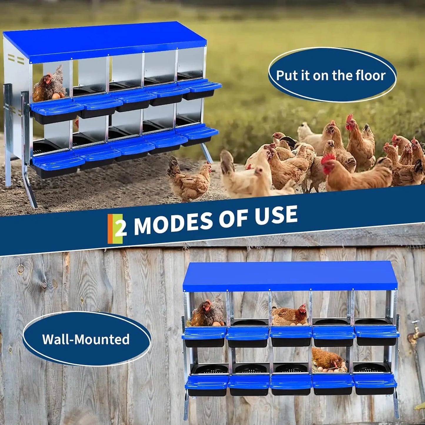 HiMISS 2 Tier Heavy Duty Metal Chicken Nesting Box Compartments