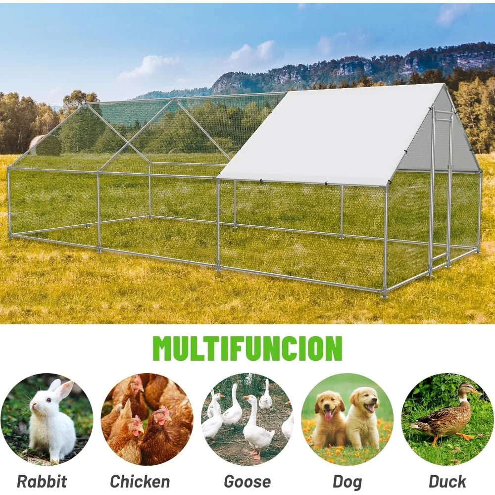 XMSJ Metal Chicken Coop Walk In Poultry Cage Outdoor Run