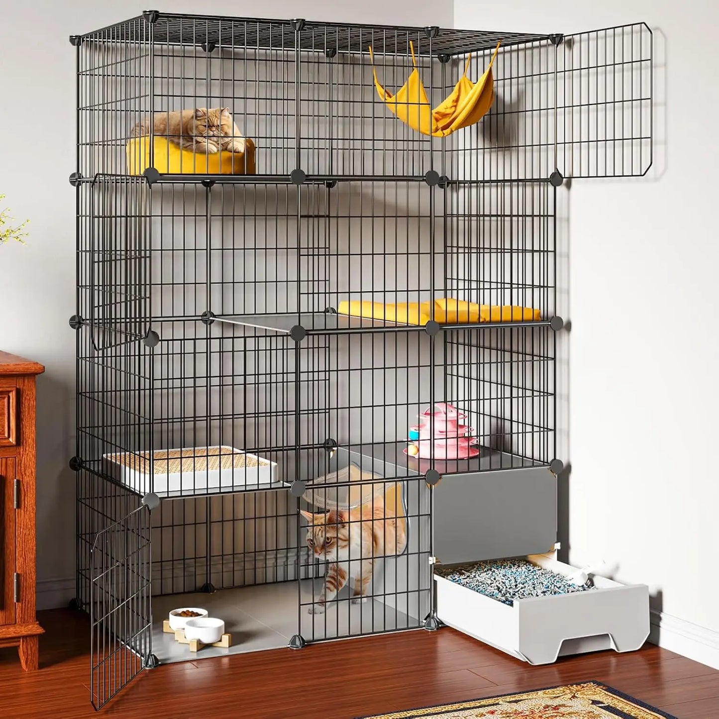 XMSJ 4-Tier Cat Cage Playpen With Litter Box DIY Enclosures