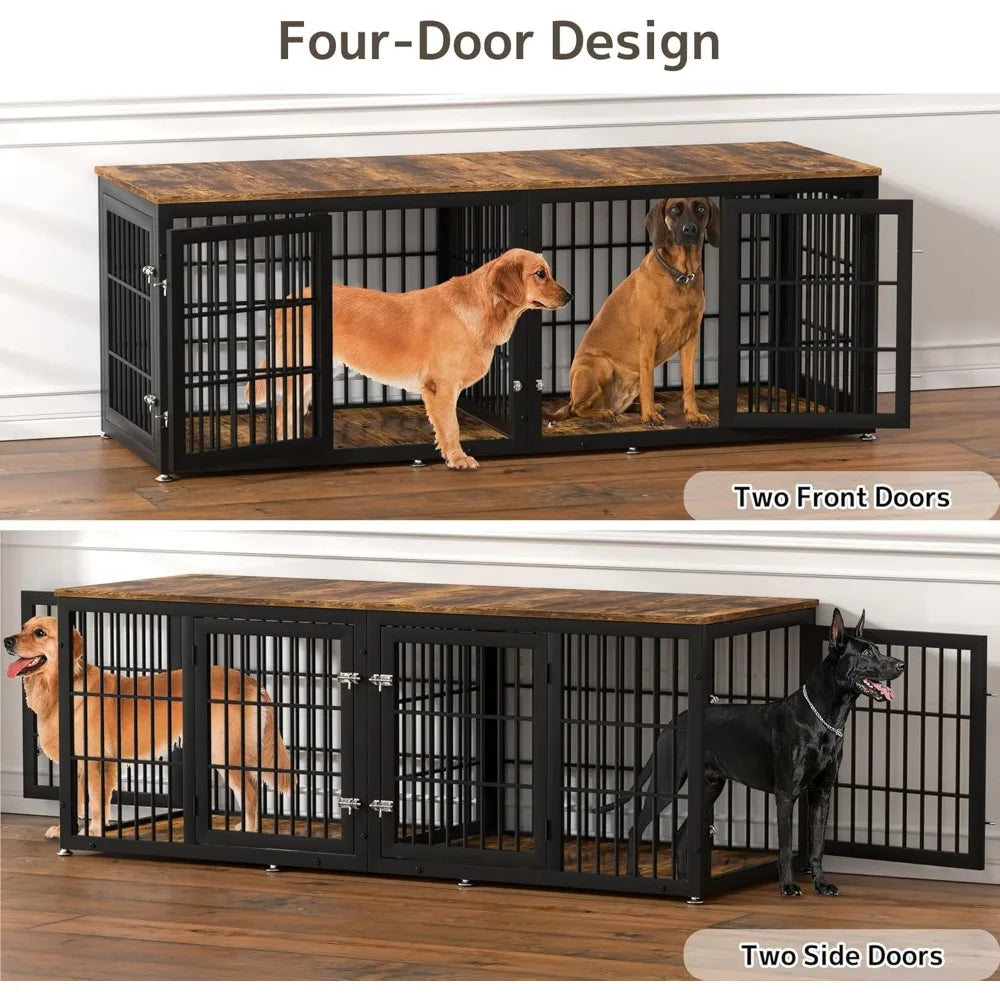 Heavy Duty Double Dog Crate Furniture With Divider For Two