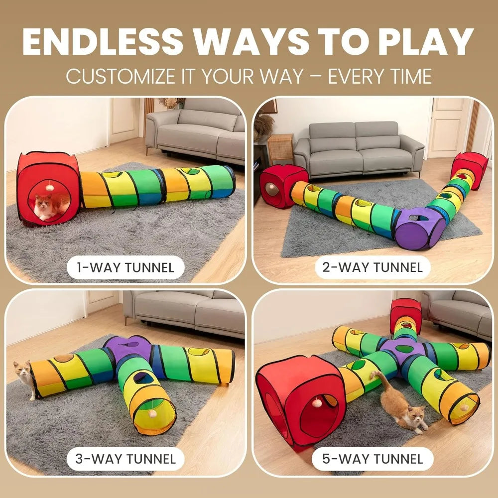 Genius Cat Tunnels Indoor Five Way Tube System Hanging Toys
