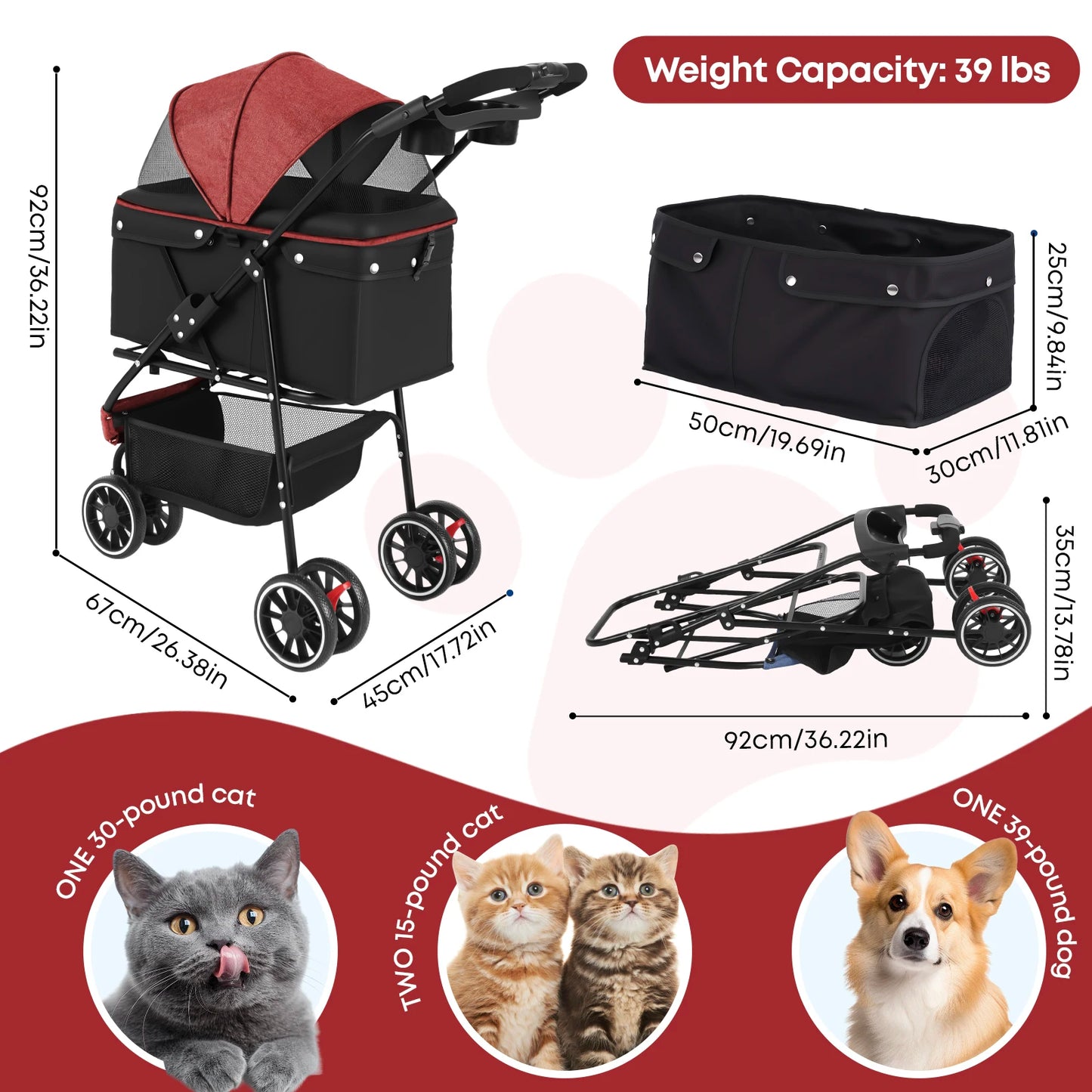CHIHUAHUA Pet Stroller For Cats And Dogs Foldable Mesh Canopy