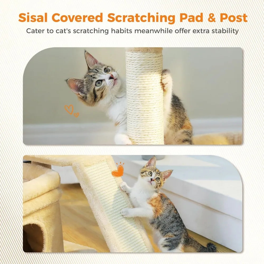 PEQULTI Cat Tree Tower With Wide Top Perch And Condo