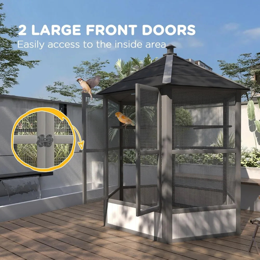 RBX Wooden Hexagonal Outdoor Aviary Bird Cage With Roof