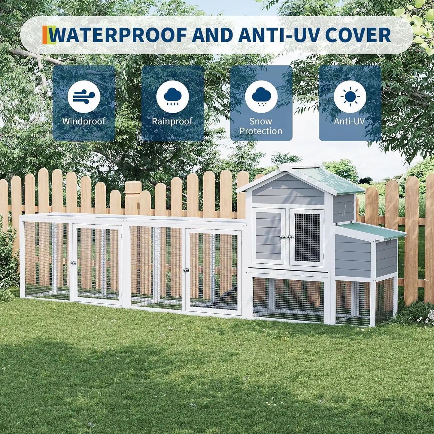 HiMISS Weatherproof Wooden Chicken Coop With Run Outdoor Poultry Cage