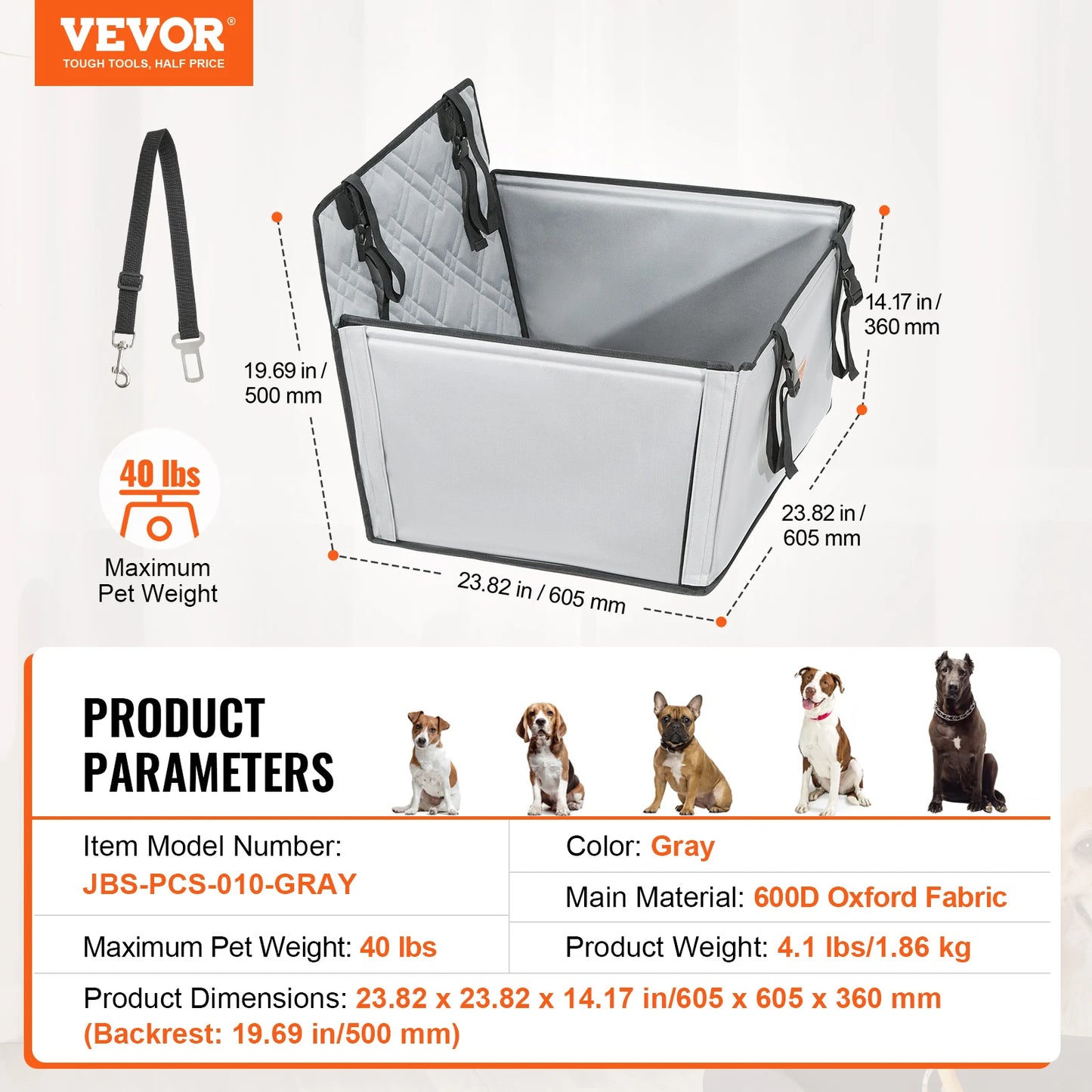 SucceBuy Waterproof Dog Car Seat Booster With ClipOn Safety Leash