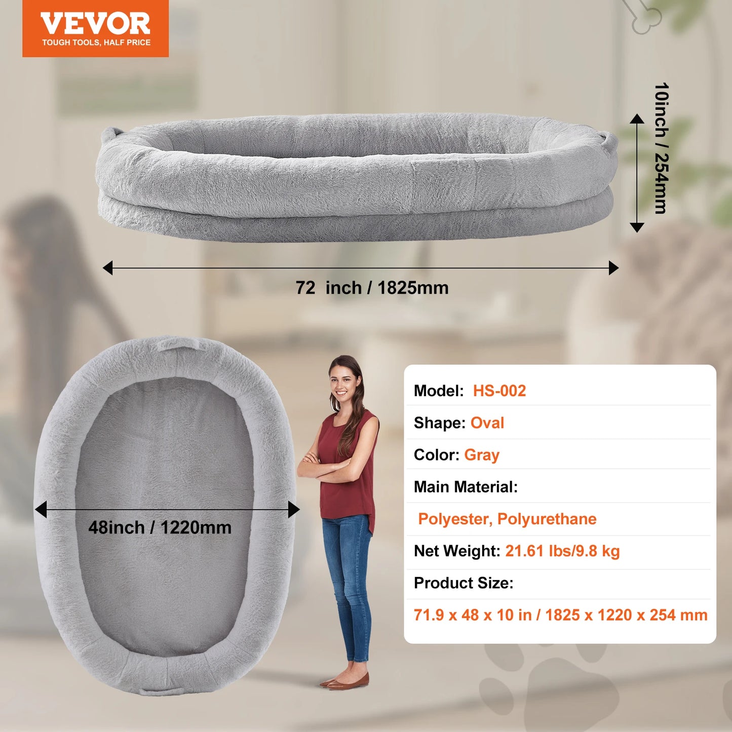 SucceBuy Human Dog Bed With Orthopedic Foam And Washable Cover