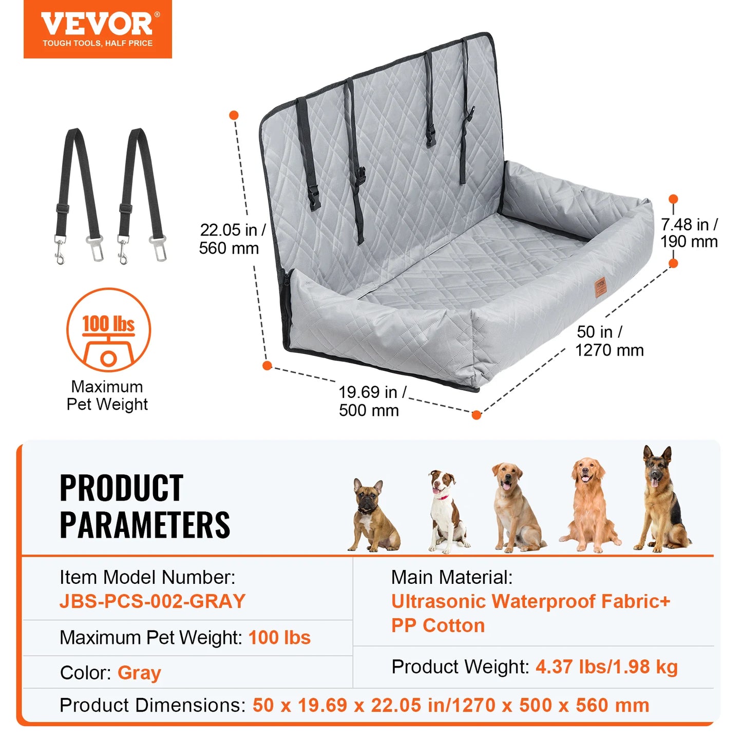 SucceBuy Waterproof Dog Car Seat Booster With ClipOn Safety Leash