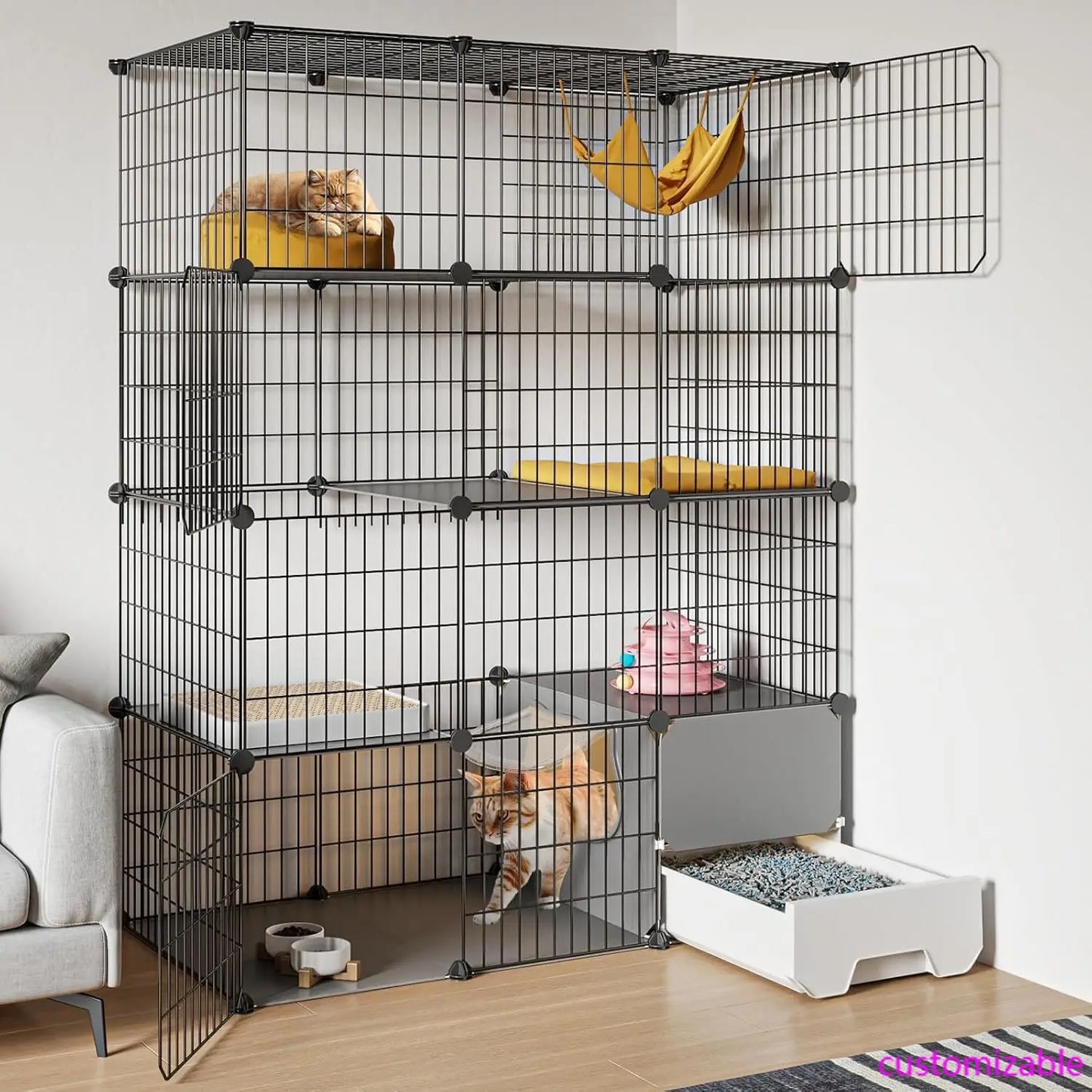 XMSJ 4-Tier Cat Cage Playpen With Litter Box DIY Enclosures
