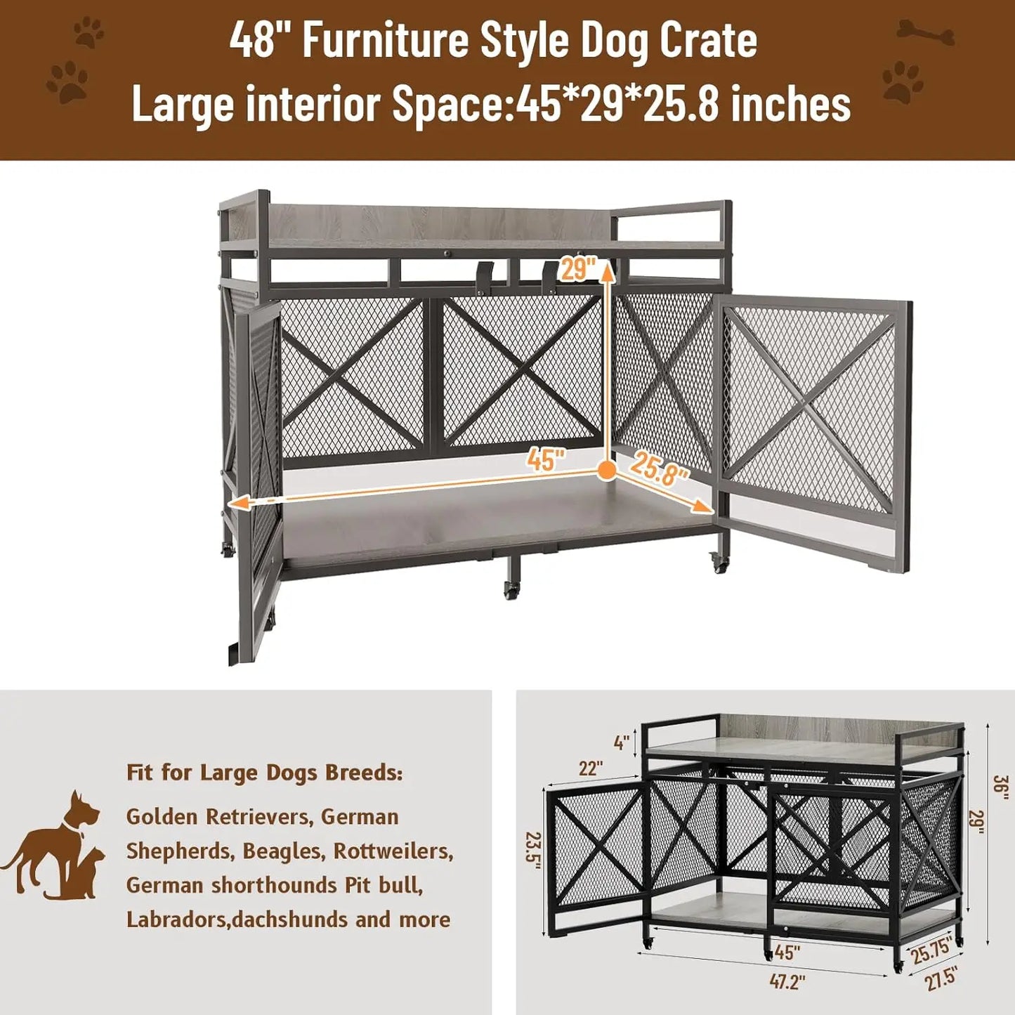 XMSJH Dog Crate Furniture End Table with Caster Wheels