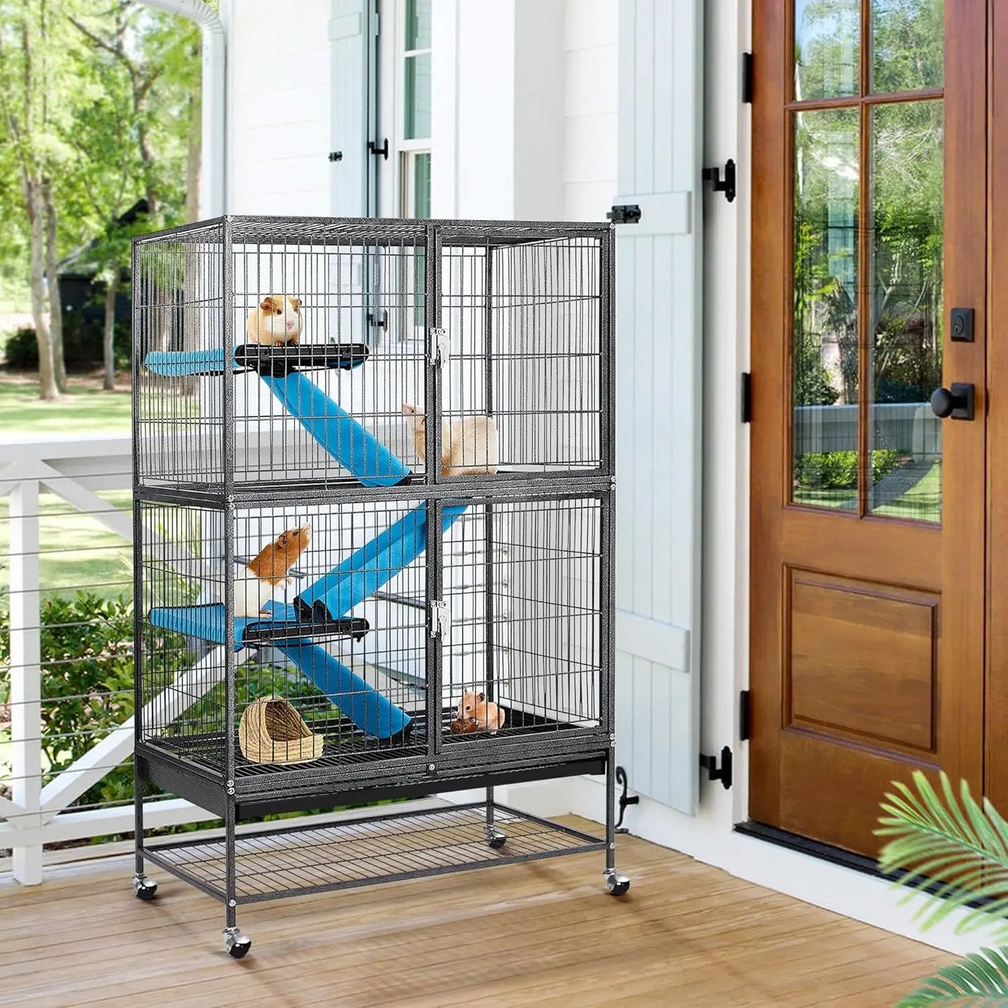 Rolling Ferret Cage 4 Tier Small Animal Cage For Chinchillas