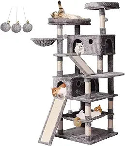 XUYUAN Cat Tree Tower With Condos Ladders Hammock Plush