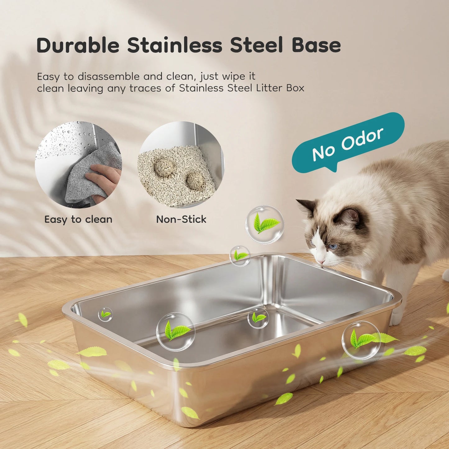 Stainless Steel Cat Litter Box Enclosed Scoop And Mat Included
