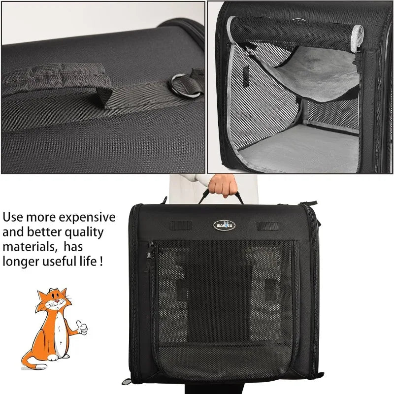 Wakytu Foldable Dual Pet Carrier for Cats And Dogs Zippered Cat Car Transportation Box Pet Travel Bag All Breeds