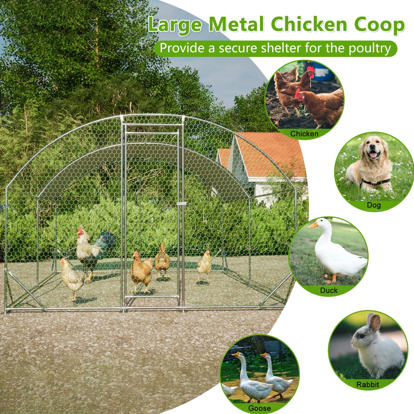 Metal Chicken Coop Walk In Chicken Run With Waterproof Cover
