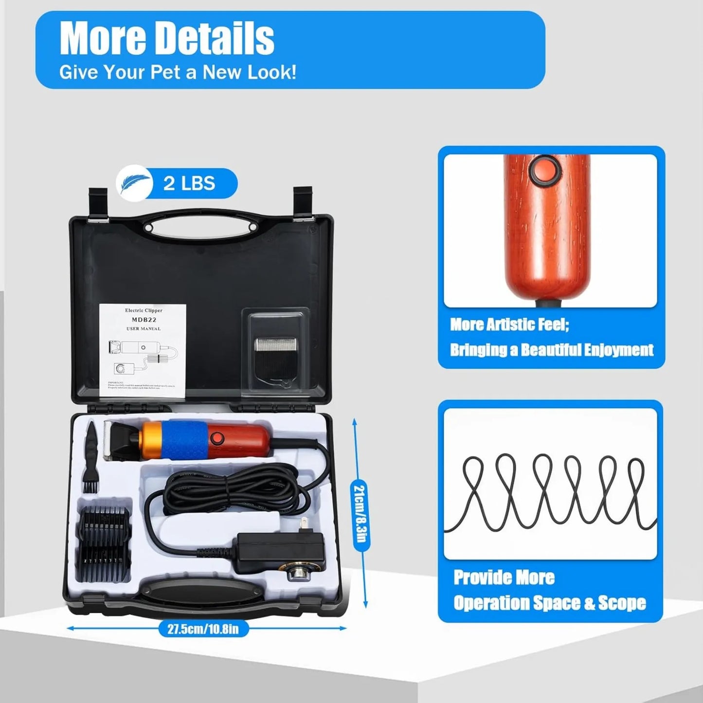 Bymaocar 200W Dog Hair Clipper Kit Low Noise Grooming