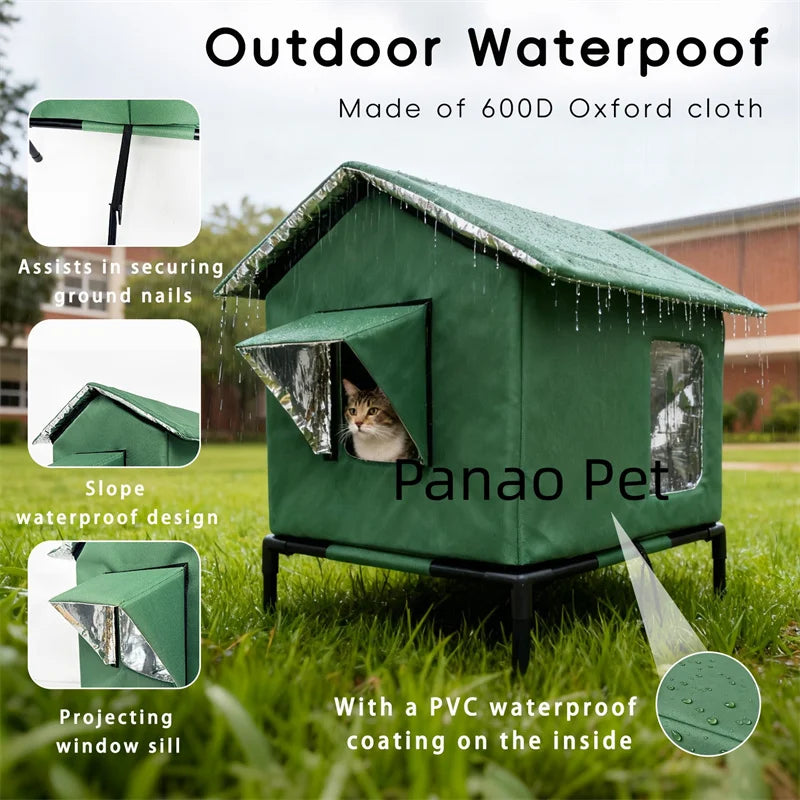 Winter Elevated Pet House-Bed Moisture-Proof Design Cat House Weatherproof for Indoor or Outdoor Use Fits Small or Medium Pets