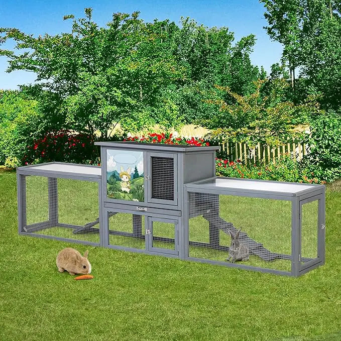 DAFIFY Outdoor Rabbit Hutch Two Story Wood Cage For Bunnies