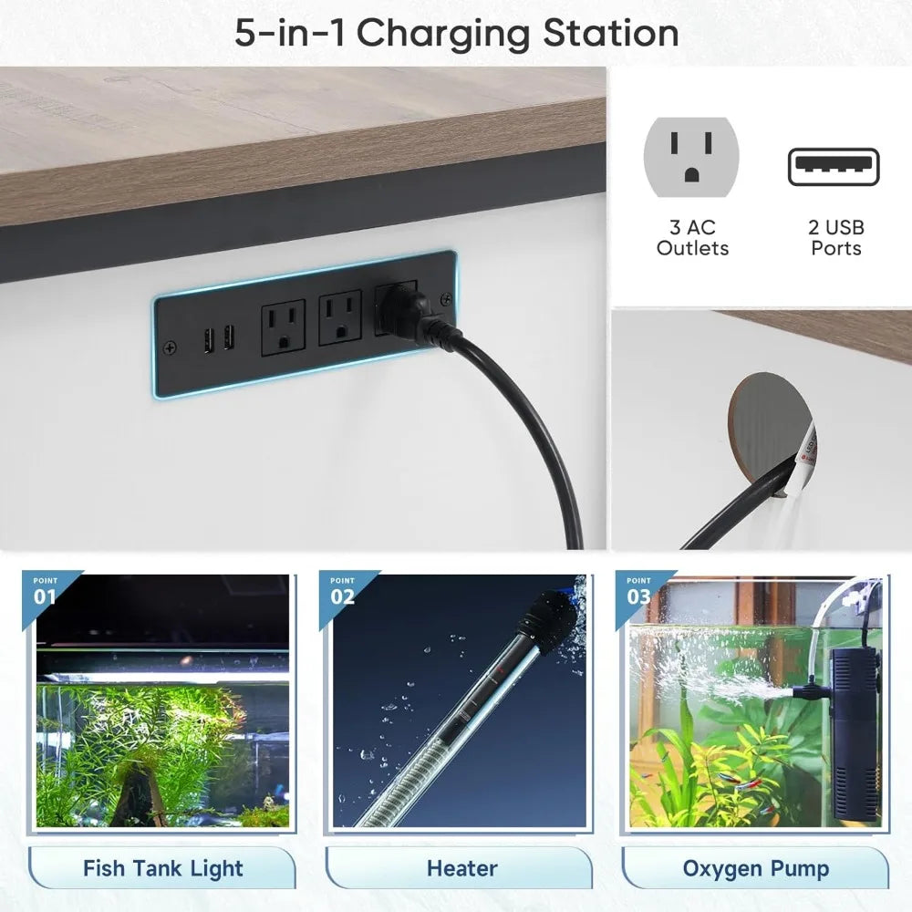 Verano 55-75 Gallon Aquarium Stand with Cabinet, Fish Tank Cabinet with Power Outlets & LED Light, Modern Turtle Tank Stand 52 i