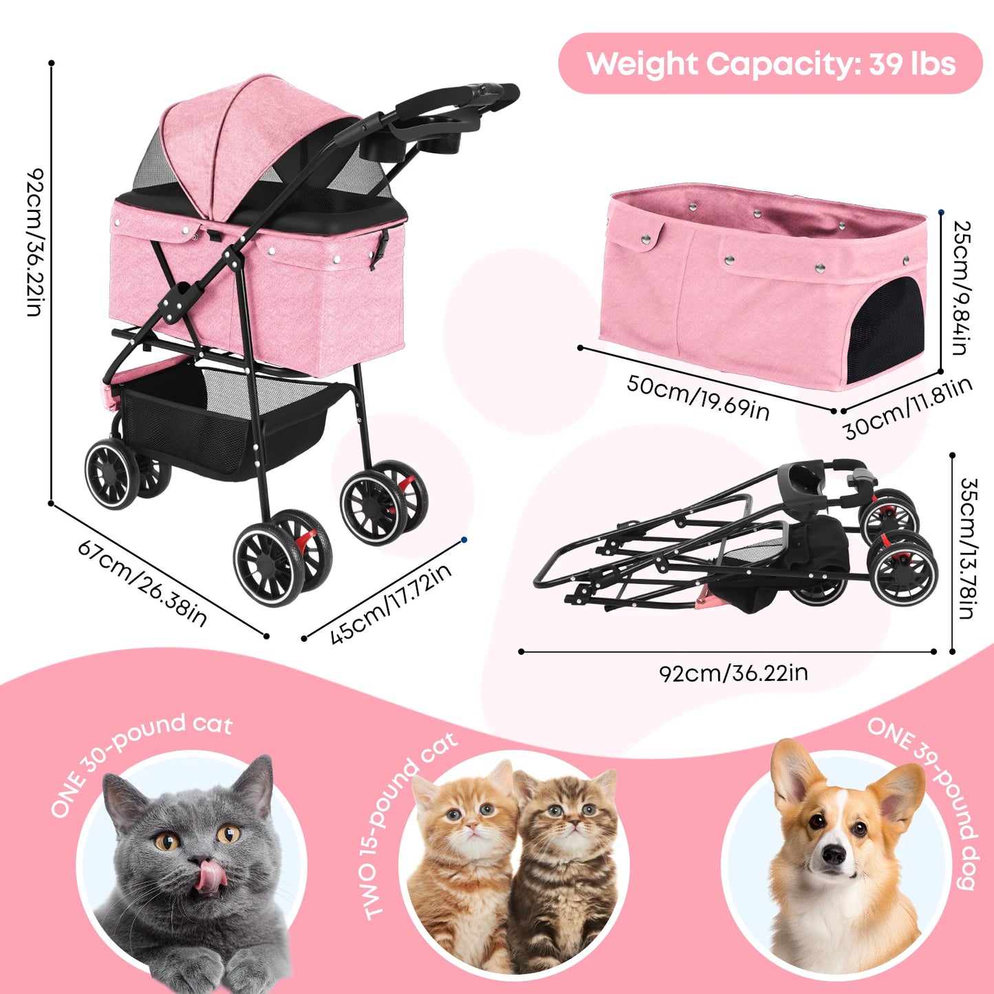 CHIHUAHUA Pet Stroller Foldable Portable Dog Cat Carrier For Travel